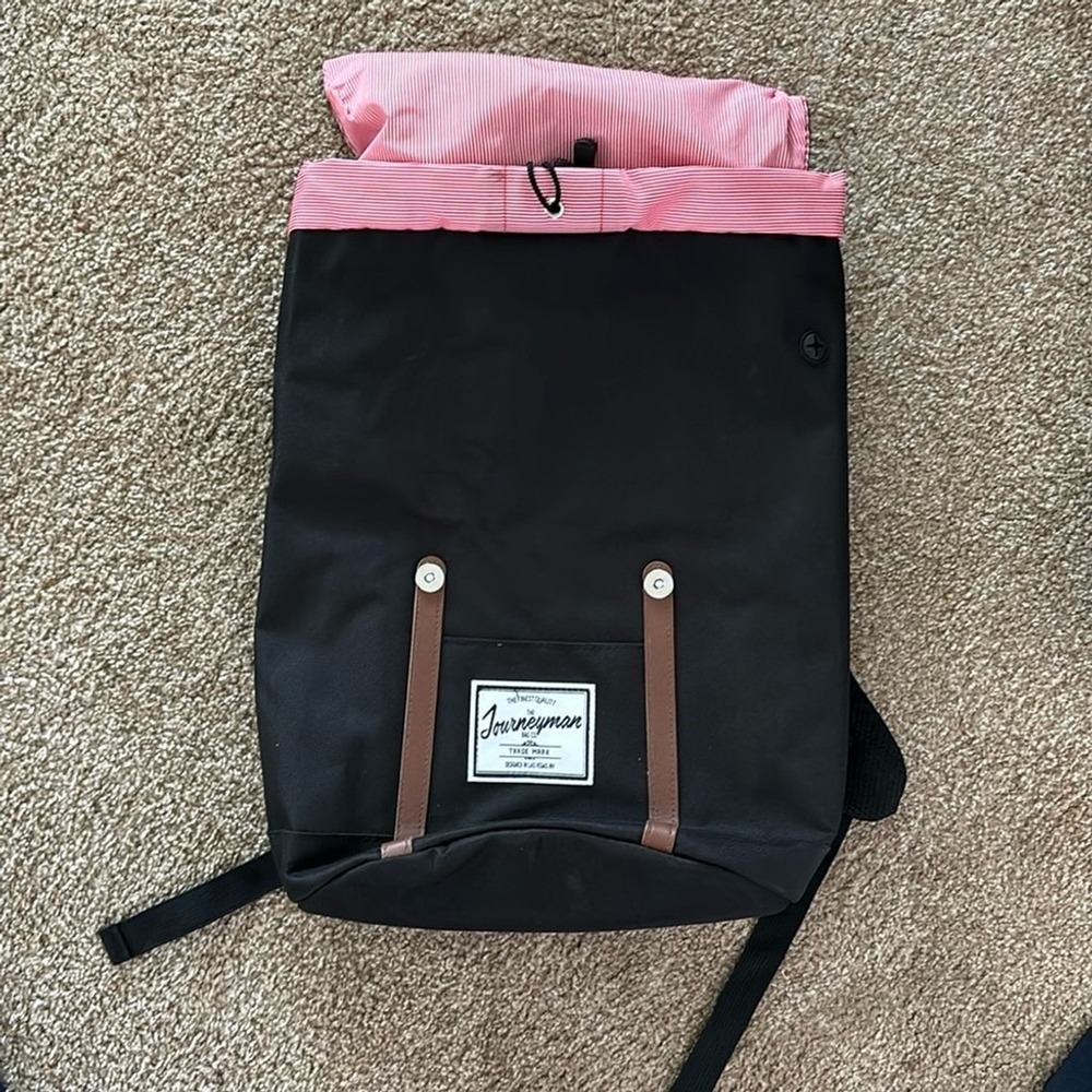 Journeyman‎ Bag Co Black Rucksack Backpack Red Striped Lining Laptop Sleeve NWT